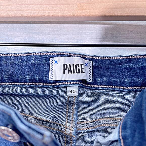 PAIGE Shelby Crop Flare Jeans Blue Dark Wash Mid Rise Stretch Denim Womens 30 - Picture 7 of 10
